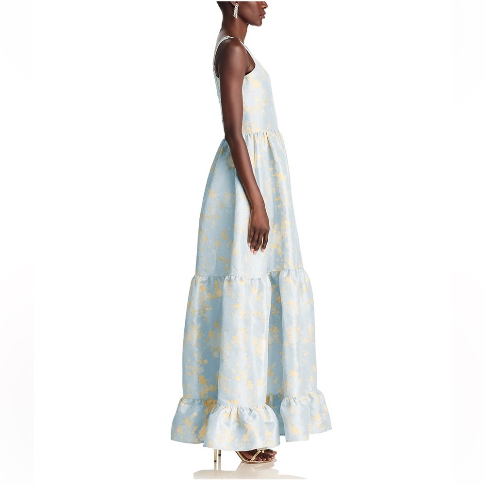 V. Chapman Avery Dress Sky Windsor Brocade Maxi Tiered Blue Gold NWT Size 8 - Picture 5 of 7